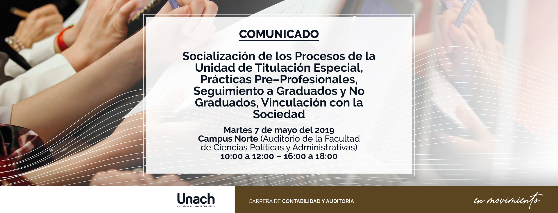 SOCIALIZACIÓN DE LOS PROCESOS DE LA UNIDAD DE TITULACIÓN ESPECIAL, PRÁCTICAS PRE-PROFESIONALES, SEGUIMIENTO A GRADUADOS Y NO GRADUADOS, VINCULACIÓN CON LA SOCIEDAD