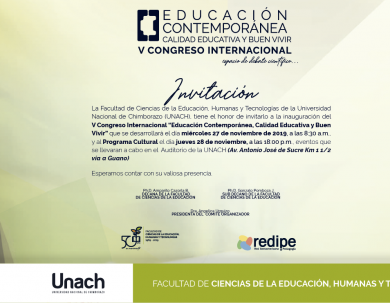 INVITACIÓN V CONGRESO EDUCACIÓN CONTEMPORÁNEA, CALIDAD EDUCATIVA Y BUEN VIVIR