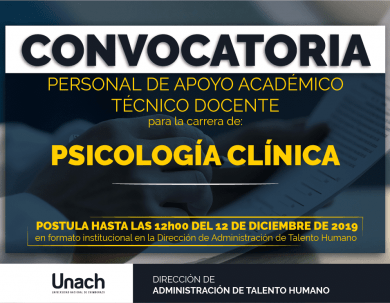 CONVOCATORIA PERSONAL DE APOYO ACADÉMICO DOCENTE CARRERA DE PSICOLOGÍA CLÍNICA