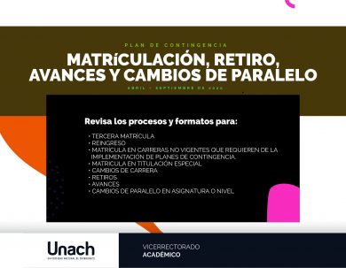 PROCESO DE MATRICULACIÓN, RETIRO, AVANCES Y CAMBIOS DE PARALELO PARA ESTUDIANTES QUE REQUIEREN INFORME
