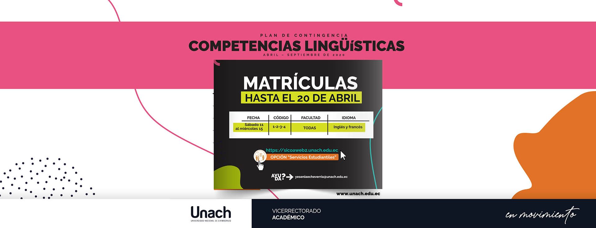 CRONOGRAMA DE MATRÍCULAS COMPETENCIAS LINGÜÍSTICAS DENTRO DEL PLAN DE CONTINGENCIA