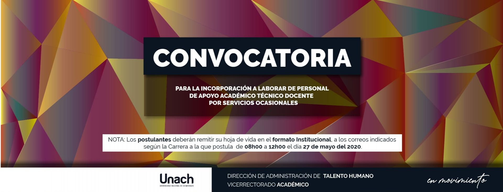 CONVOCATORIA PARA LA INCORPORACIÓN A LABORAR DE PERSONAL  DE APOYO ACADÉMICO TÉCNICO DOCENTE POR SERVICIOS OCASIONALES