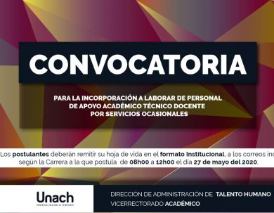 CONVOCATORIA PARA LA INCORPORACIÓN A LABORAR DE PERSONAL  DE APOYO ACADÉMICO TÉCNICO DOCENTE POR SERVICIOS OCASIONALES
