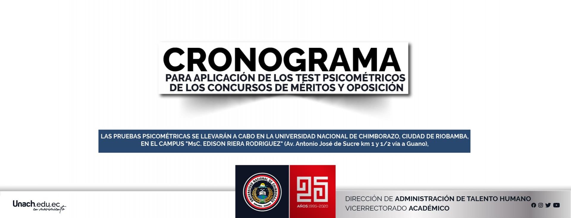 CRONOGRAMA PARA APLICACIÓN DE LOS TEST PSICOMETRICOS DE LOS CONCURSOS DE MÉRITOS Y OPOSICIÓN