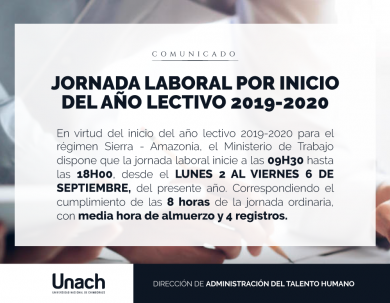 JORNADA LABORAL POR INICIO DEL AÑO LECTIVO 2019 - 2020