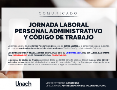 HORARIO DE JORNADA LABORAL PARA EL DÍA 06 DE JUNIO DE 2019