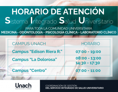 HORARIOS ATENCIÓN SISTEMA INTEGRADO DE SALUD UNIVERSITARIA