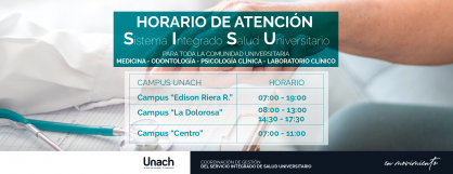 HORARIOS ATENCIÓN SISTEMA INTEGRADO DE SALUD UNIVERSITARIA