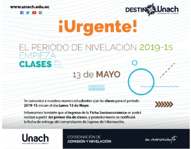 PERIODO DE NIVELACIÓN 2019 -1S EMPIEZA EL 13 DE MAYO