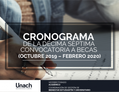 CRONOGRAMA  DE LA DÉCIMA SÉPTIMA  CONVOCATORIA A BECAS  (OCTUBRE 2019 – FEBRERO 2020)