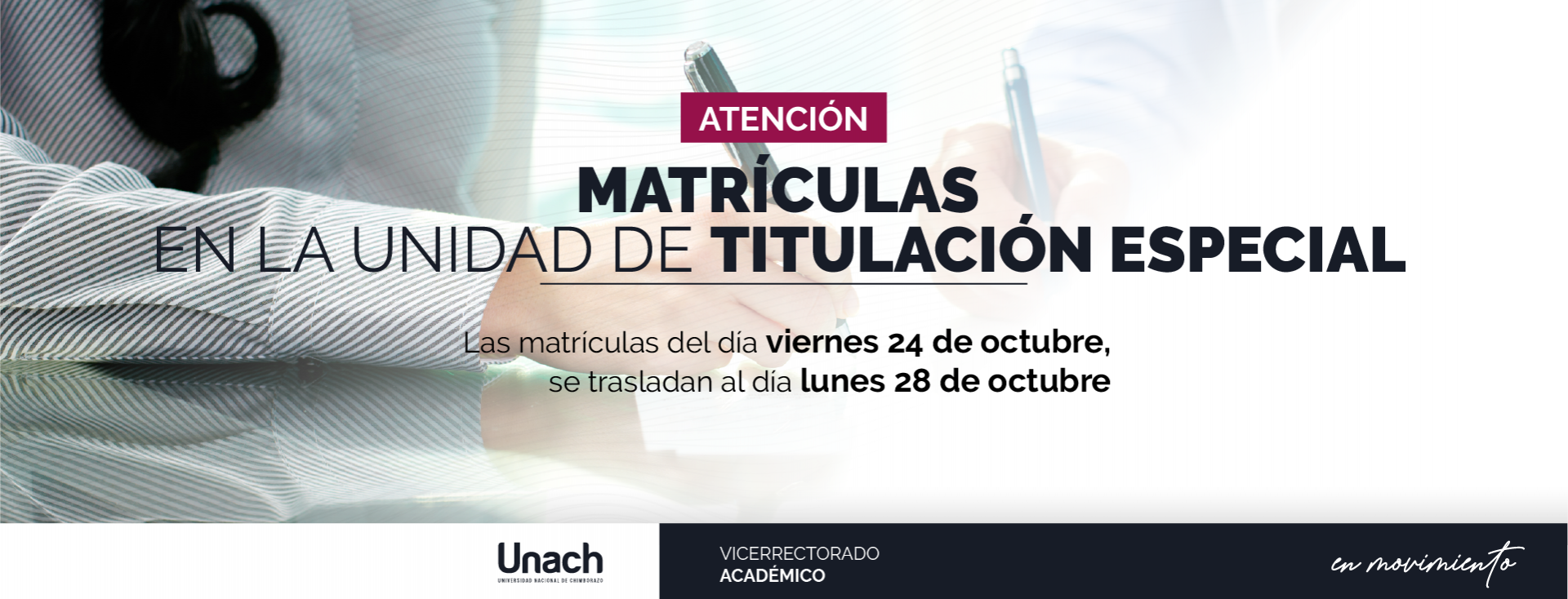 MATRÍCULAS EN LA UNIDAD DE TITULACIÓN ESPECIAL